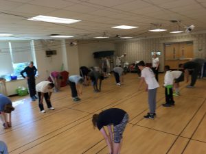 Family fencing day warm-up stretching